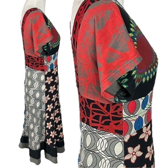 Desigual A Line Dress XS Vintage Y2K Patchwork Sequin Butterfly Plunge V Neck - Picture 3 of 14